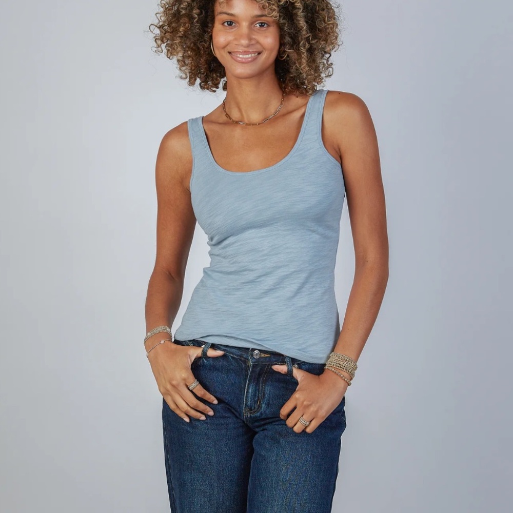 Erin Gray Women's double layer Pima Cotton Blue Tank Top